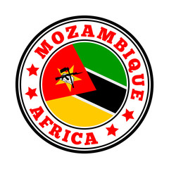 Wall Mural - Mozambique sign. Round country logo with flag of Mozambique. Vector illustration.