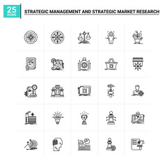 Wall Mural - 25 Strategic Management and Strategic Market Research icon set. vector background