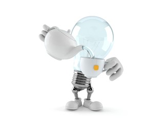 Sticker - Light bulb character holding tea cup