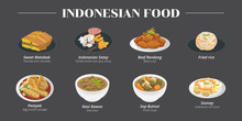 Sweet Martabak,indonesian Satay,beef Rendang,fried Rice,pempek,nasi Rawon,sop Buntut,siomay Indonesian Food Vector Set Collection Graphic Design