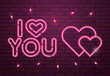 i love you lettering of neon light vector illustration design