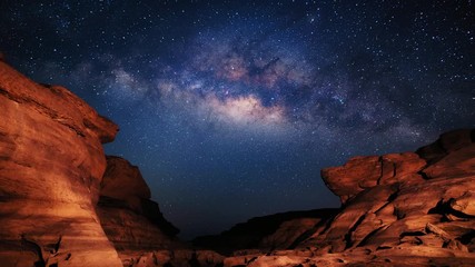 4k time lapse of milky way and sunrise over sam pan bok canyon, ubon ratchathani, thailand