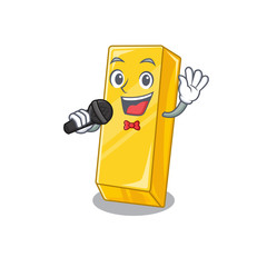 Canvas Print - Happy gold bar singing on a microphone