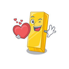 Poster - Funny Face gold bar cartoon character holding a heart