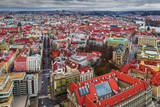 Fototapeta Las - Prague, Czech Republic - Aerial view of the Old Town of Prague at Christmas time with Church of our Lady before Tyn, red rooftops and high streets