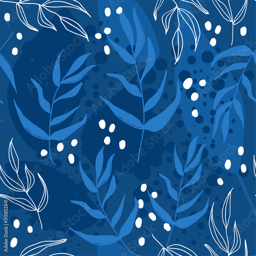 Dekoracja na wymiar  klasyczny-kolor-niebieski-wzor-z-abstrakcyjnymi-elementami-i-liscmi-kolor-roku-2020-tekstura-na-tekstylia-opakowania-papier-pakowy-itp-ilustracja-wektorowa