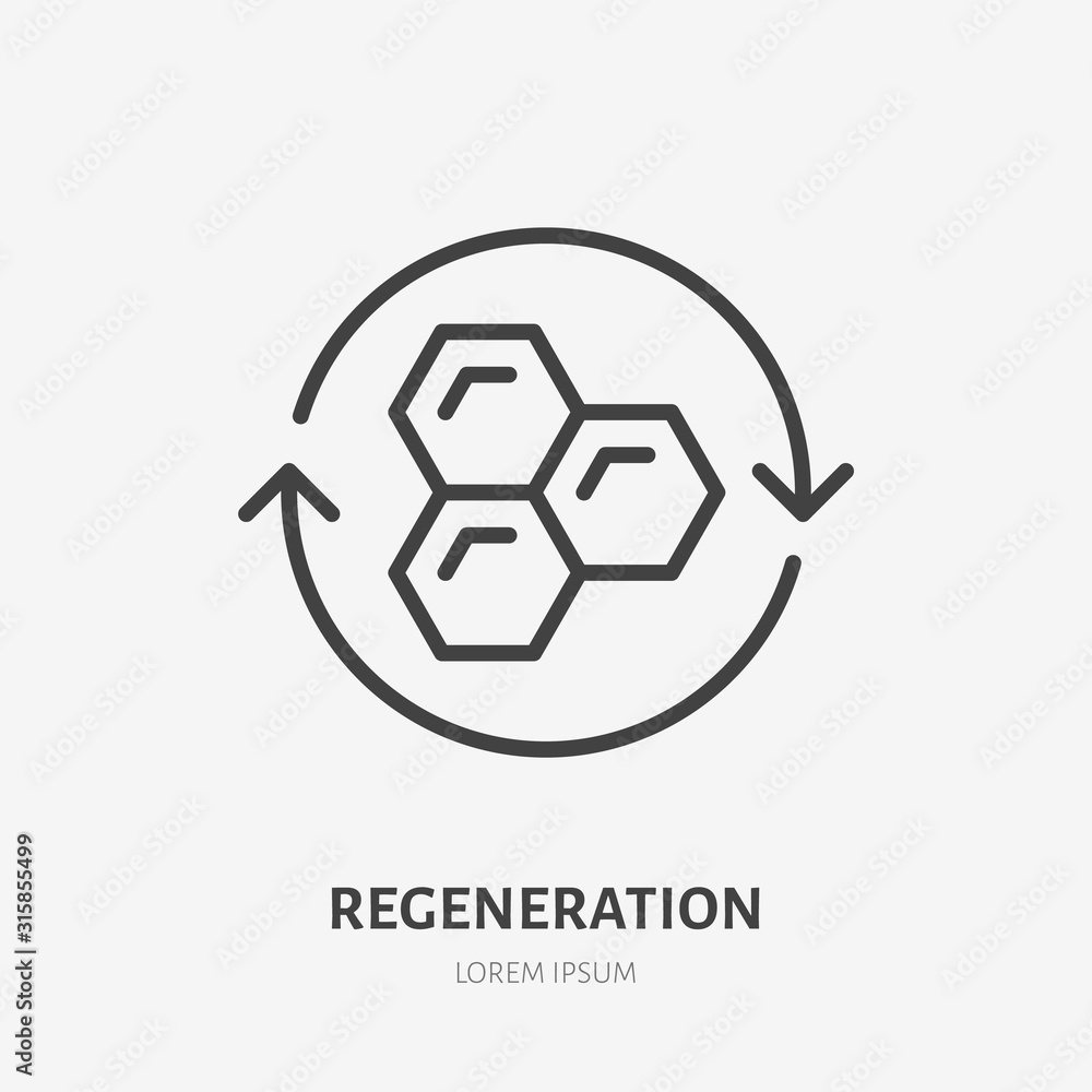 Text Regeneration Icon Cell regeneration line icon, vector pictogram of collagen repair ...