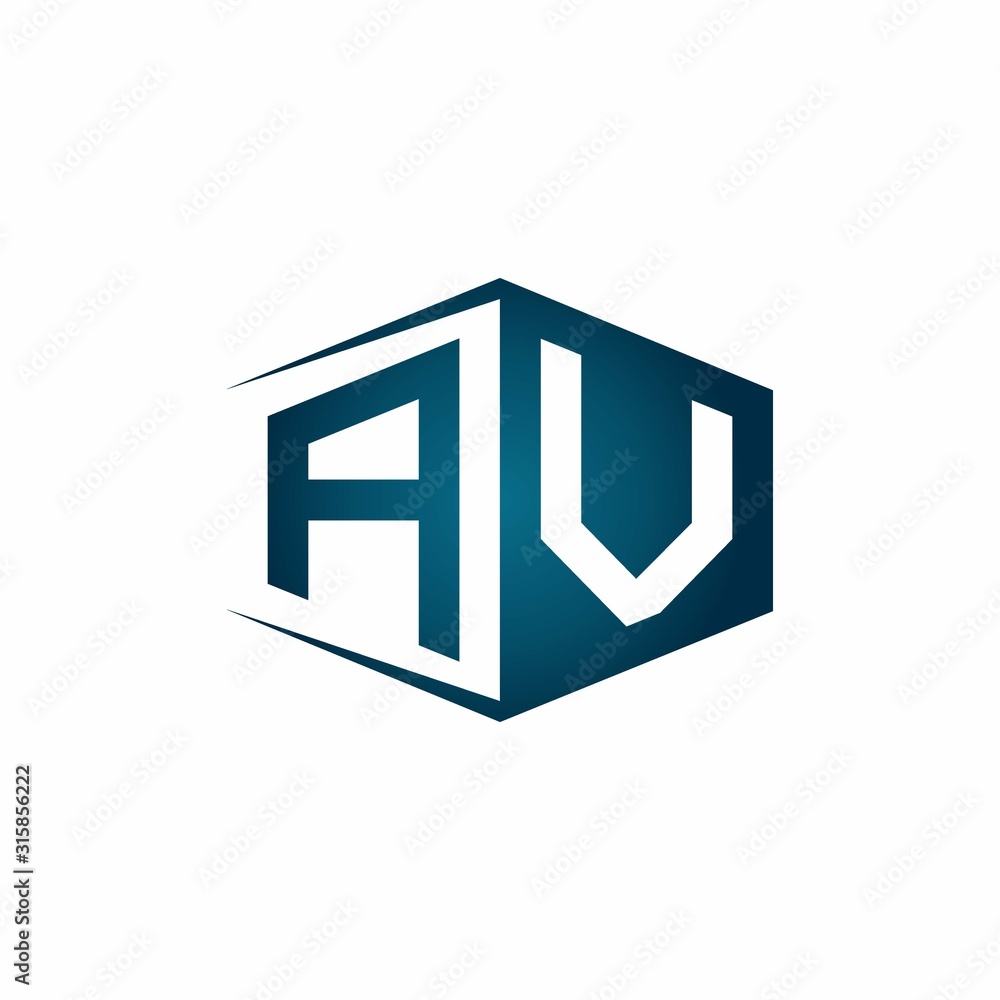 AV monogram logo with hexagon shape and negative space style ribbon ...