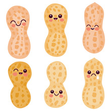 Cute Peanut Characters. Vector Illustration Set.