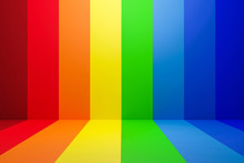 Abstract Rainbow Gradient Multi Colors Of Scene Background With Perspective Room. Summer Multi Colors Pattern Backdrops. 3D Rendering.