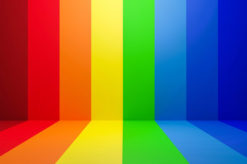 abstract rainbow gradient multi colors of scene background with perspective room. summer multi color