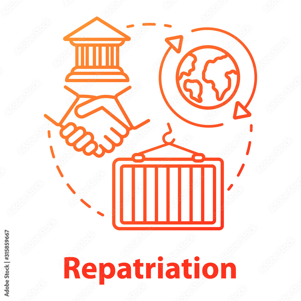 Repatriation Contract Repatriation concept icon. Return of historical values to country of ...
