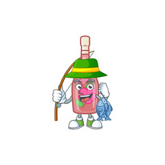 Sticker - A Picture of happy Fishing pink bottle wine design