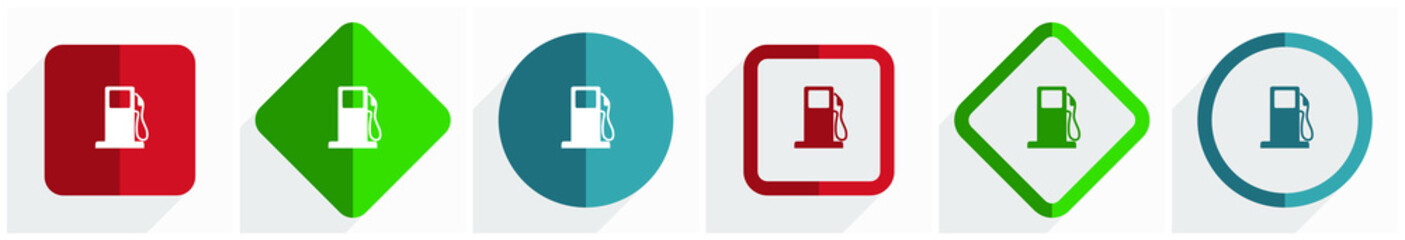Aufkleber - Petrol icon set, flat design vector illustration in 6 options for webdesign and mobile applications in eps 10