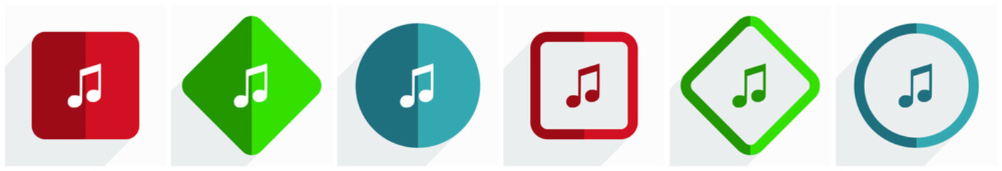Aufkleber - Music icon set, flat design vector illustration in 6 options for webdesign and mobile applications in eps 10