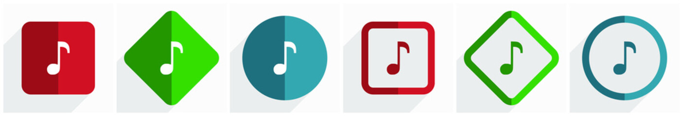 Aufkleber - Music icon set, flat design vector illustration in 6 options for webdesign and mobile applications in eps 10