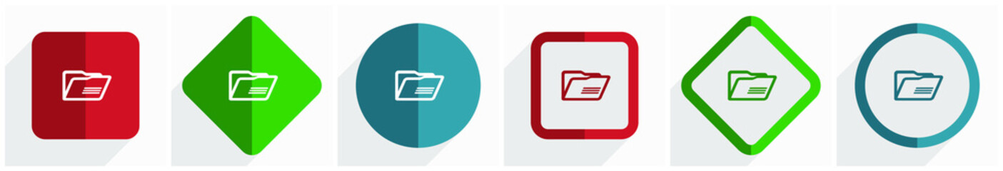 Leinwandbilder - Folder icon set, flat design vector illustration in 6 options for webdesign and mobile applications in eps 10