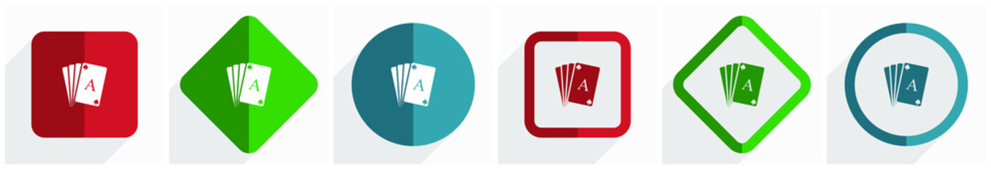 Poster - Card icon set, flat design vector illustration in 6 options for webdesign and mobile applications in eps 10