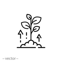 intensive plant growth icon, growing seedlings, horticulture, thin line symbol on white background - editable stroke vector illustration eps10