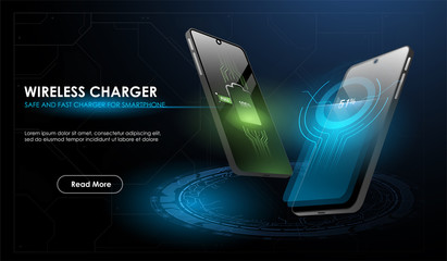 Wireless Charger illustration. the battery indicator shows the charging process. Future concept with HUD elements.