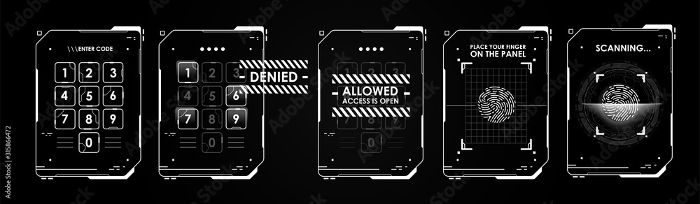 PIN code entry panel. Protection concept. Finger Scan in Futuristic ...