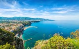 Fototapeta  - Aerial wide angle view of cliff coastline Sorrento and Gulf of Naples, Italy.