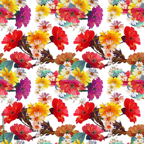 Poppies and chamomile seamless pattern.