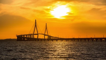 Wall Mural - Timelapse 4k. Of incheon bridge at Incheon sea, South Korea