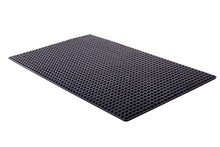 Black Rubber Entrance Mat Isolated On White Background. Cellular Rubber Mat For Dirt Removal. Welcome Carpet, Close Up