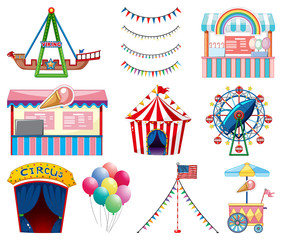 Wall Mural - Set of circus items on white background