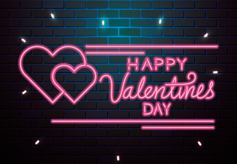 Wall Mural - happy valentines day lettering of neon light