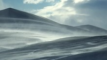 Blizzard And Strong Snow Windstorm In Altai Kuray Mountain Range In Winter Season.
