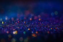 Shiny Multicolor Glitter Raster Background. Abstract Shimmering Pink, Blue, Yellow Circles Decorative Backdrop. Bokeh Lights Effect Illustration. Overlapping Glowing And Twinkling Spots.