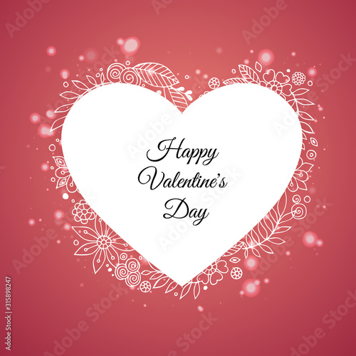 Happy valentine s day card template with paper pink and heart shaped