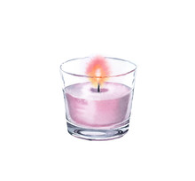 Watercolor Candle In A Glass. Pink Light With Rose Fragrance. Spa And Cosmetic Products Isolated On White Background. Realistic Illustration For Beauty Salon And Wellness Center