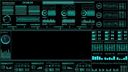 Fototapete - HUD Futuristic Element Cyberspace Technology Screen Panel Display. Digital UI Virtual Infographic Report Motion Background.