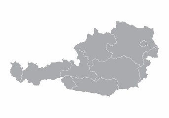 Wall Mural - A gray map of Austria divided into regions