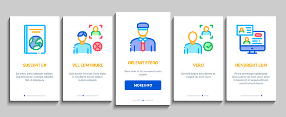 Canvas Print - Passport Control Check Onboarding Mobile App Page Screen Vector. Scanning Passport And Stamp, Policeman And Book, Fingerprint And Document Concept Linear Pictograms. Color Contour Illustrations