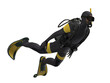 Diagonal view of isolated scuba diver white background ready cutout 3d rendering