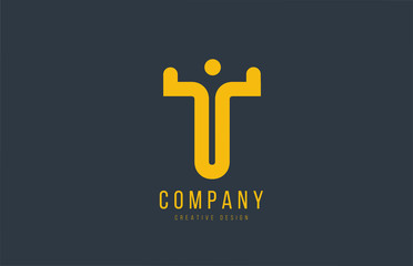 yellow T alphabet letter for company logo or logotype icon design