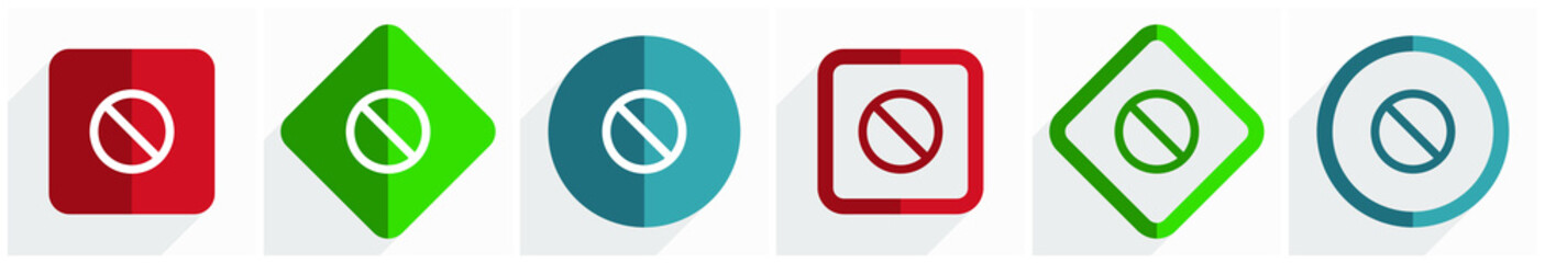 Leinwandbilder - Access denied icon set, flat design vector illustration in 6 options for webdesign and mobile applications in eps 10