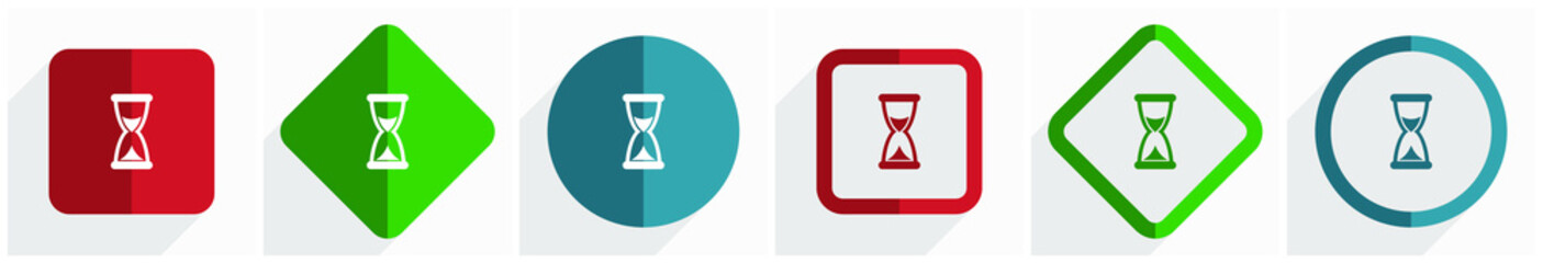 Leinwandbilder - Time icon set, flat design vector illustration in 6 options for webdesign and mobile applications in eps 10