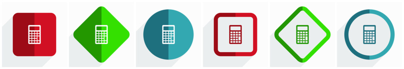 Leinwandbilder - Calculator icon set, flat design vector illustration in 6 options for webdesign and mobile applications in eps 10