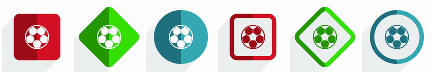 Leinwandbilder - Soccer icon set, flat design vector illustration in 6 options for webdesign and mobile applications in eps 10
