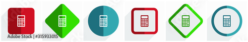 Fotografía Calculator icon set, flat design vector illustration in 6 options for webdesign