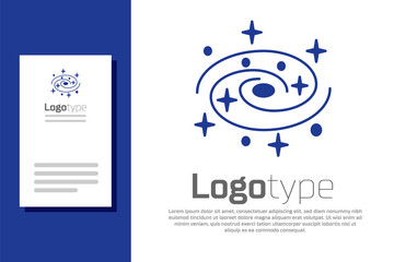 blue milky way spiral galaxy with stars icon isolated on white background. logo design template elem