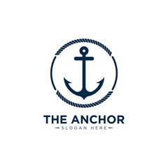 marine retro emblems logo with anchor and rope, anchor logo - vector