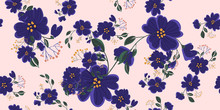 Fashionable Cute Pattern In Nativel Flowers. Floral Seamless Background For Textiles, Fabrics, Covers, Wallpapers, Print, Gift Wrapping Or Any Purpose.
