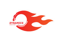 Dynamic Logo With Fire And Wheel In Motion. Flat Vector Illustration EPS 10