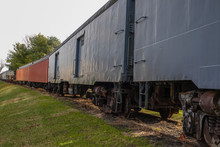 Row Of Old Rusted Railroad Train Cars